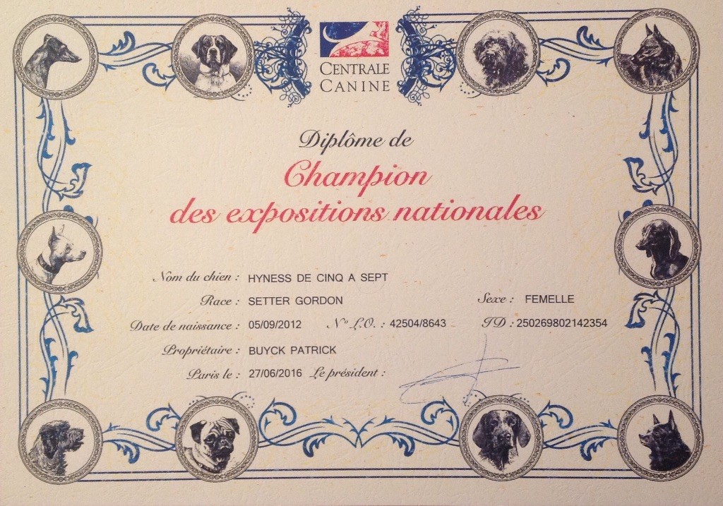 Du Manoir De Diane - Diplôme de Champion des Expositions Nationales 